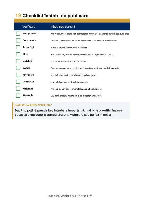 Pagina 25 din ghid — Checklist înainte de publicare
